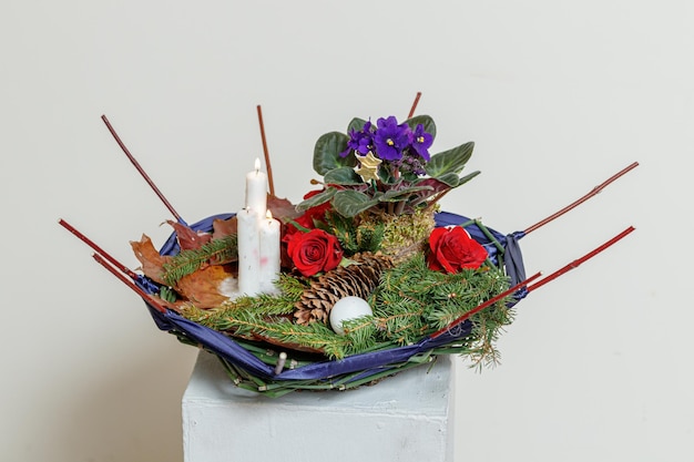 Christmas composition of fresh flowers