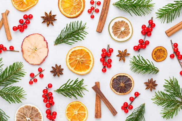 Christmas composition. Gifts, cones decorations on white. Christmas, winter, new year concept. Flat lay, top view, copy space.  Flat lay. Top view.