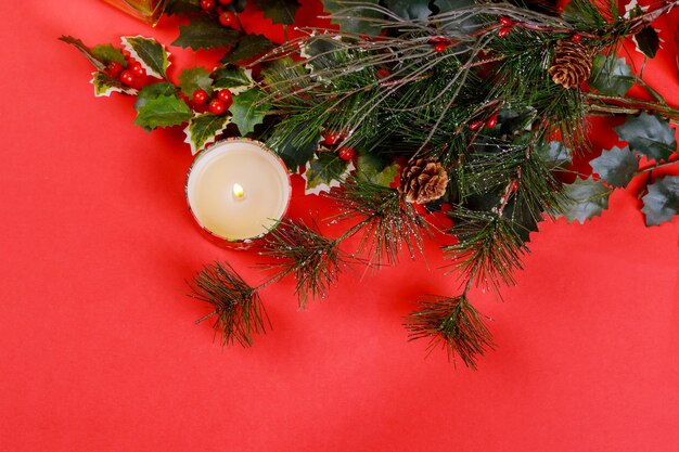 Christmas composition for new year celebration red background