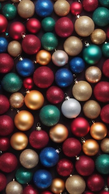 Christmas composition a pattern of christmas balls on colored background flat lay top view new year