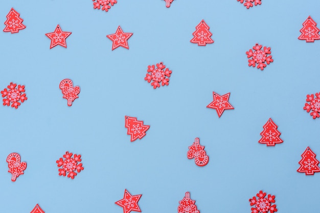 Christmas composition. Red and white decor elements that are used to decorate the Christmas tree