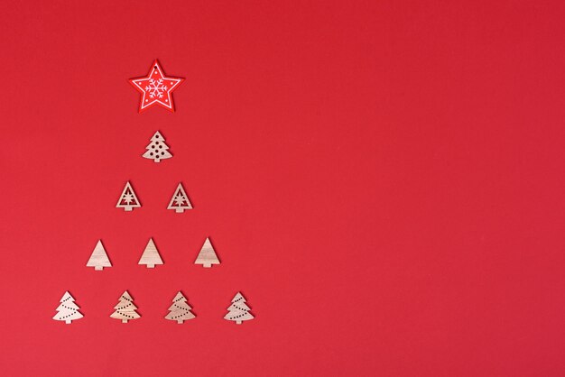 Christmas composition. Red and white decor elements that are used to decorate the Christmas tree