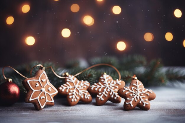 Christmas composition with Christmas handmade gingerbread cookies