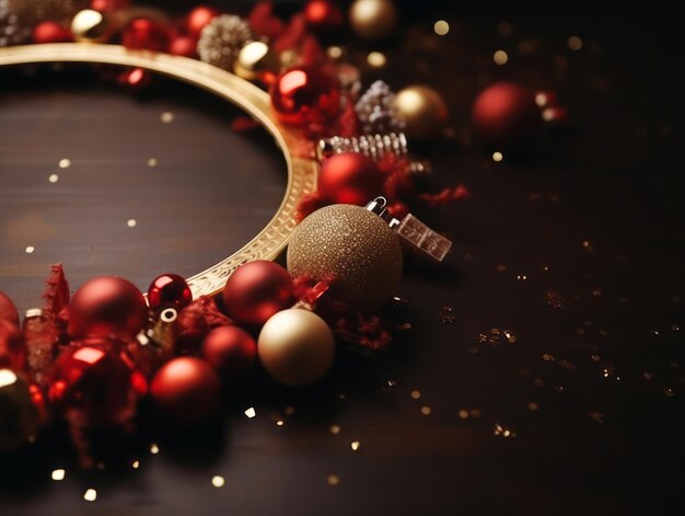 Photo christmas composition with copy space bokeh background