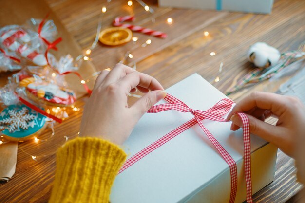 Christmas composition with present box.