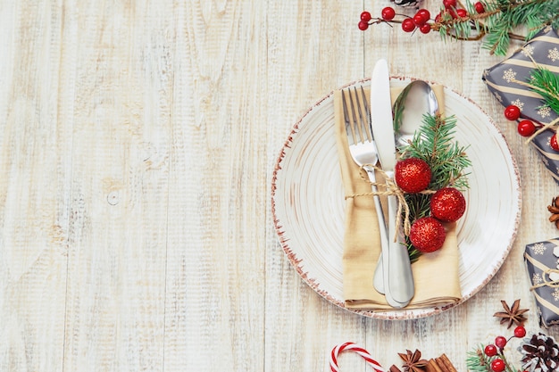 Christmas composition with table setting