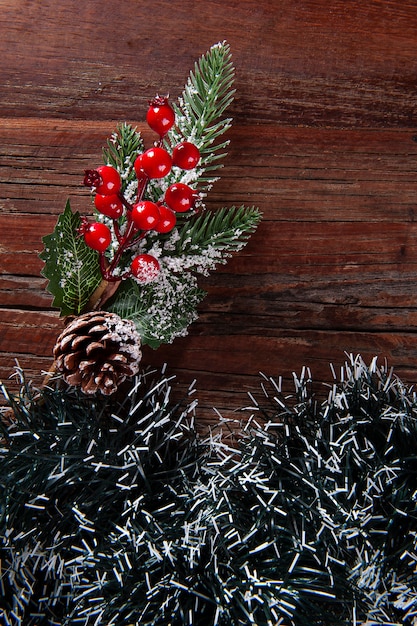 Christmas composition on wooden background.Top view with copy space