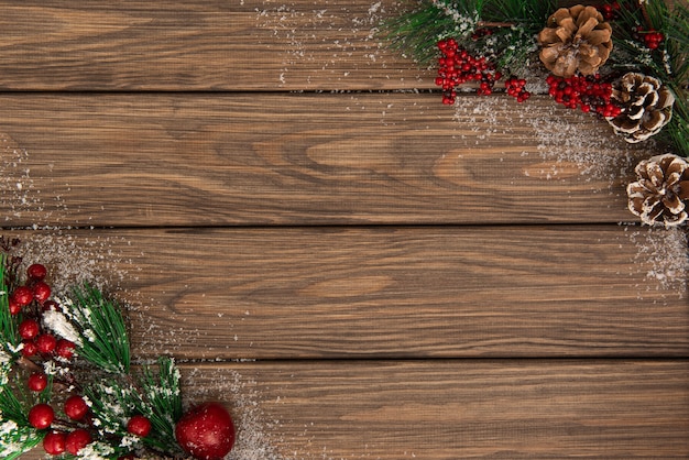 Christmas composition on wooden boards