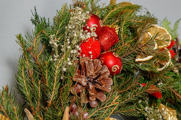 Christmas composition Wreath of Christmas tree branches