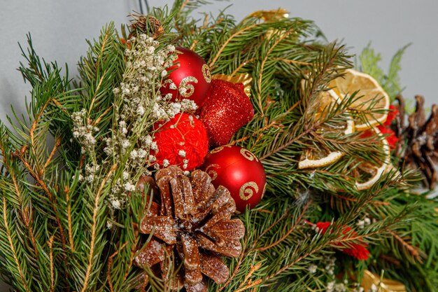 Christmas composition Wreath of Christmas tree branches