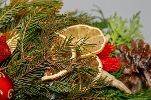 Christmas composition Wreath of Christmas tree branches