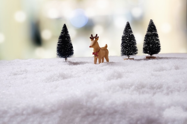 クリスマスのコンセプト。クリスマスの装飾、雪の上の松の空、空の背景。ソフトフォーカス、ゆっくりと光。（選択焦点）。