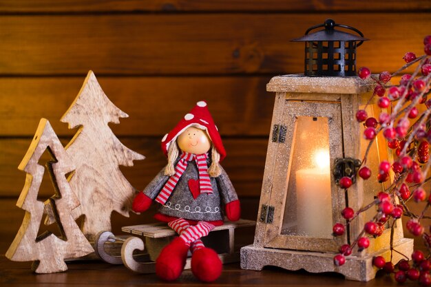 Christmas concept. christmas decoration with lantern light