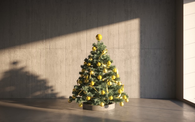 나무 바닥과 크리스마스 컨셉 인테리어 룸 크리스마스 트리 화이트 룸 인테리어