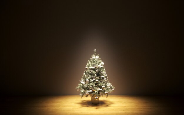 Christmas concept interior room christmas tree white room interior with wooden floor