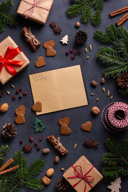 Christmas concept notebook with letter to santa claus