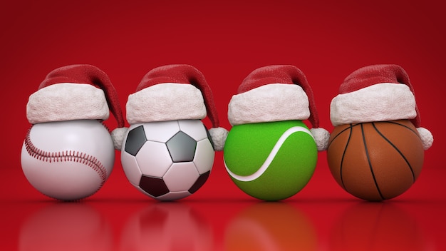 Christmas concept Sports balls 3d rendering