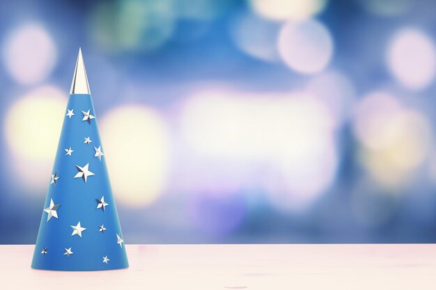 Christmas concept with white blue christmas tree with golden stars
