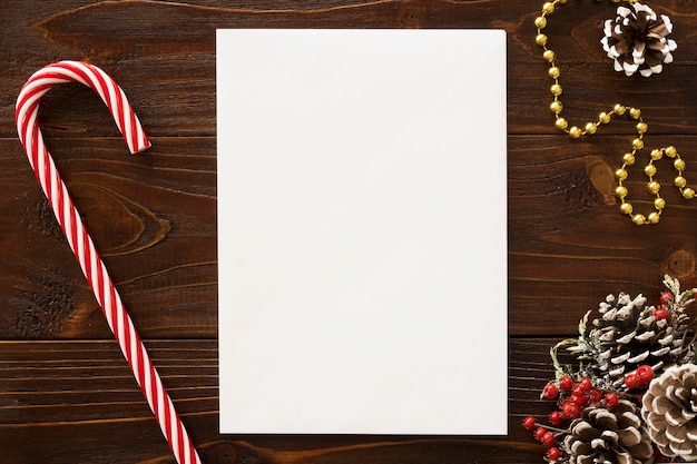 Photo christmas concept on wooden table with copy space