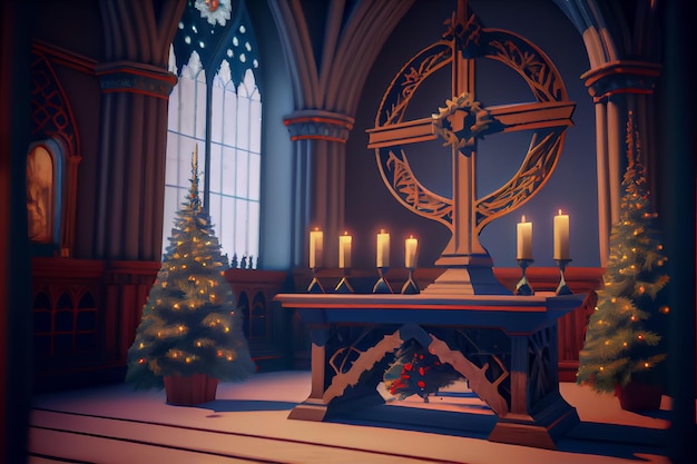 クリスマスのコンセプト 崇拝し、神を賛美する 3DRender