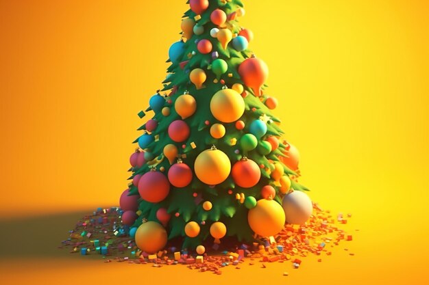 Christmas conceptinteresting christmas tree on yellow background generative ai