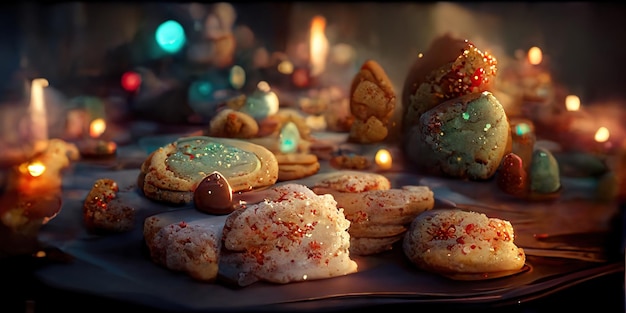 クリスマス クッキー。デジタル イラスト。ペインティング。美しいシナリオ