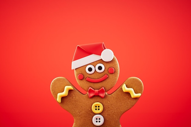 Christmas cookies man on red background 3d render