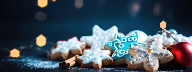 Photo christmas cookies on a plate against a blue background