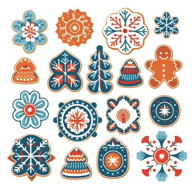 christmas cookies on a white background in the style of folk art minimal vector illustration