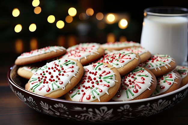 Christmas cookies with a glass of milk