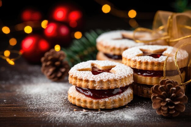 Christmas cookies with sweet jam background