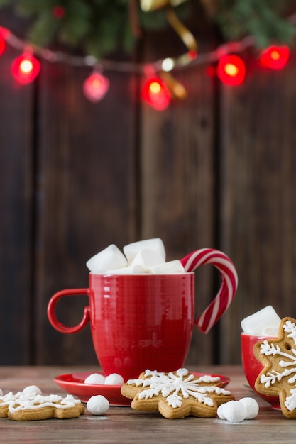 Christmas cookies on wooden table in kitchen