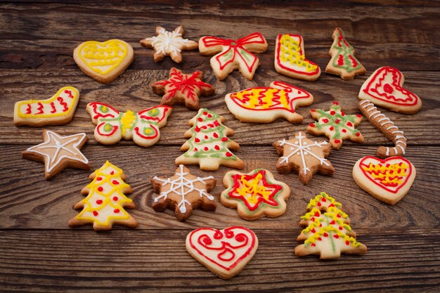 Christmas cookies on wooden table selective focus