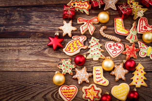 Christmas cookies on wooden table