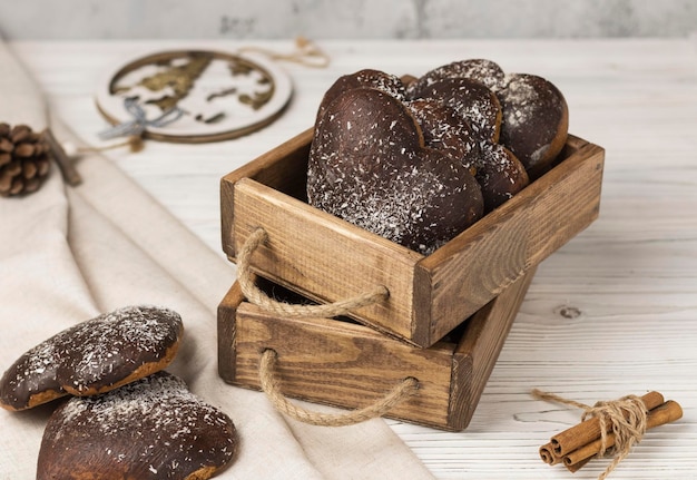 Christmas cookies on wooden table