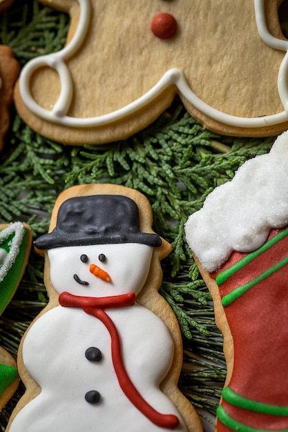 Christmas cookies on wooden table