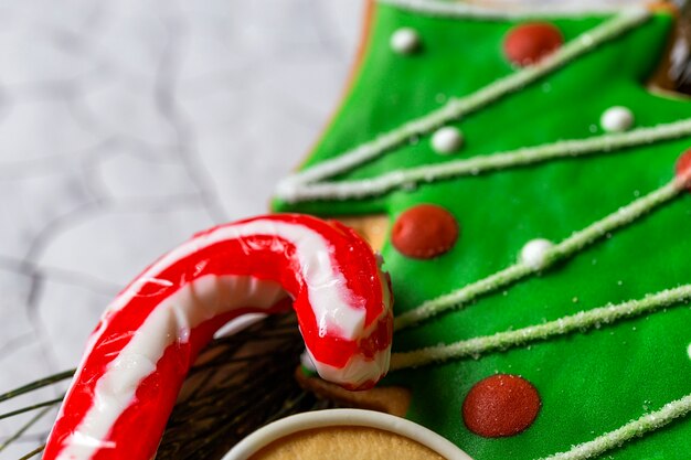 Christmas cookies on wooden table