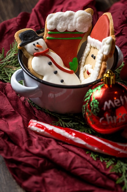 Christmas cookies on wooden table