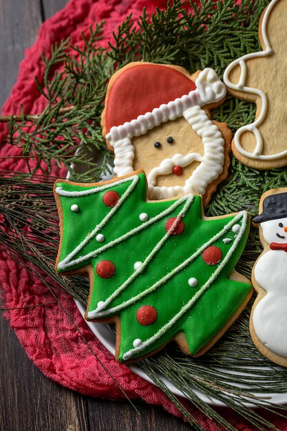 Christmas cookies on wooden table