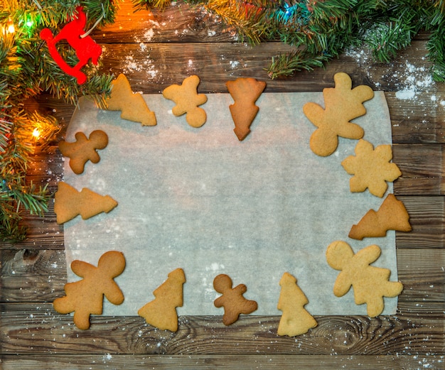 Christmas cookies on wooden table