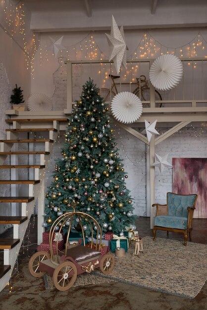 Christmas cozy home interior, in a modern Scandinavian style