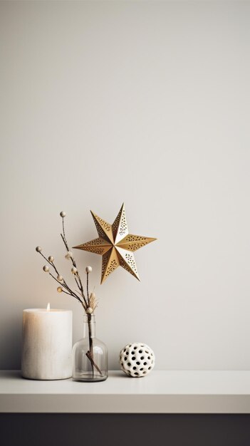 Photo christmas cozy winter home decor scandinavian style new year interior decorations golden paper