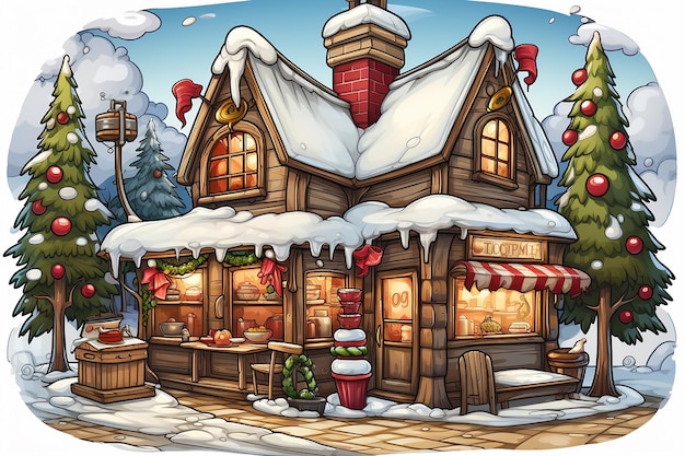 Christmas cozy winter house cartoon wallpaper