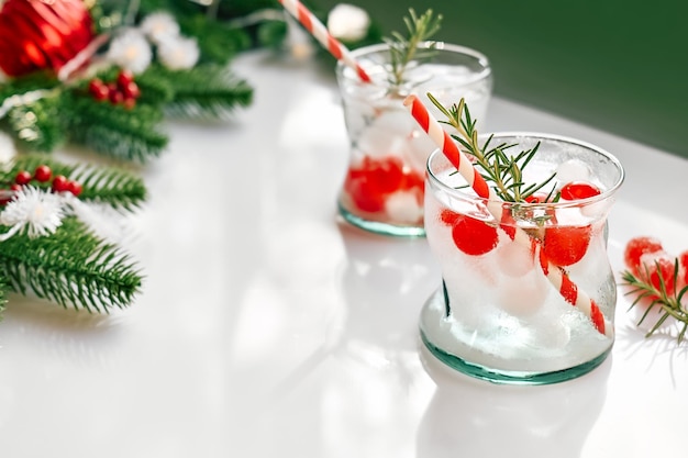 Christmas cranberry cocktail refreshing alcoholic drink with berries for winter holidays party