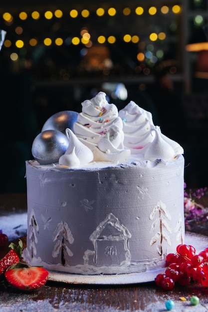 Christmas cream cake with decorations