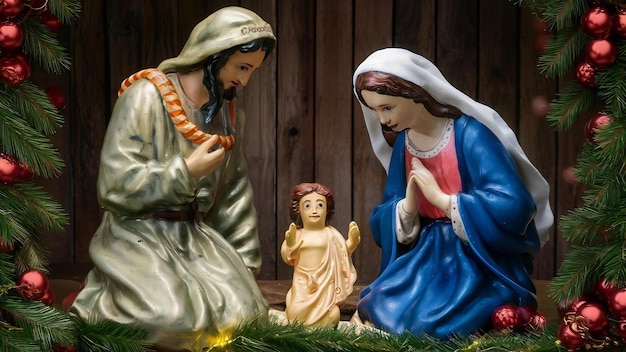 Photo christmas creche with joseph mary and small jesus