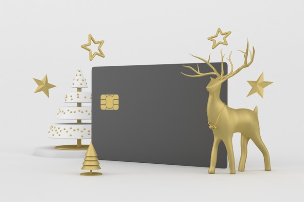 白い背景のクリスマスクレジットカードの右側