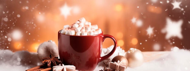 Christmas cup of cocoa with marshmallows generative ai drink