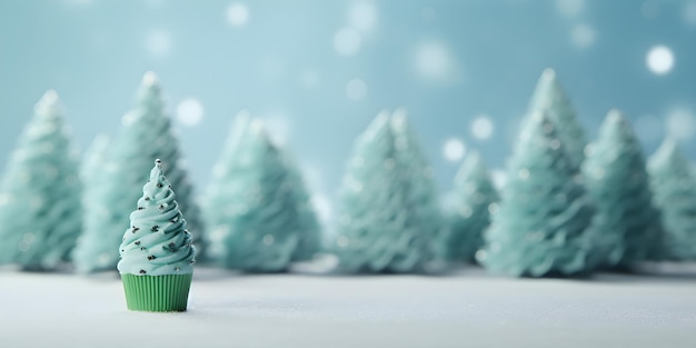 Christmas cupcake on bokeh background with empty copyspace template
