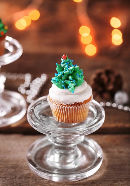 Christmas cupcake on glass stand